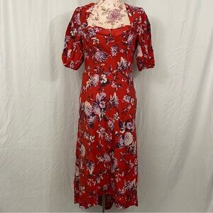 Mauve sz:14 Mauve Purple Floral Red Puff Sleeve Midi Dress